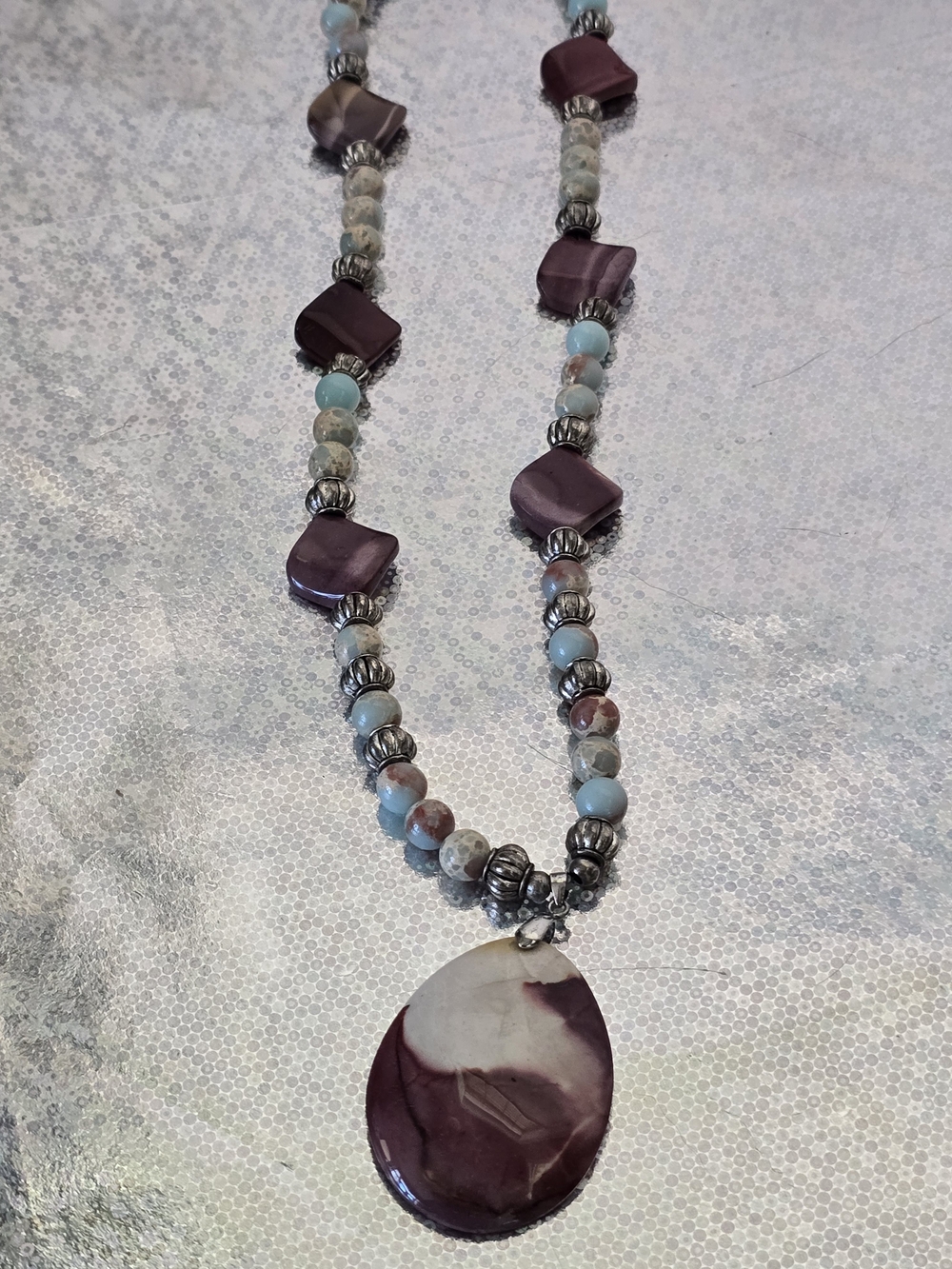Purple and Light Blue Stone Pendant Necklace